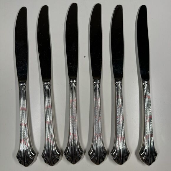 6 Gorham GRANDE QUINTETTE 18/8 JAPAN Stainless Steel Dinner Knives Seashell Fan - Picture 1 of 3